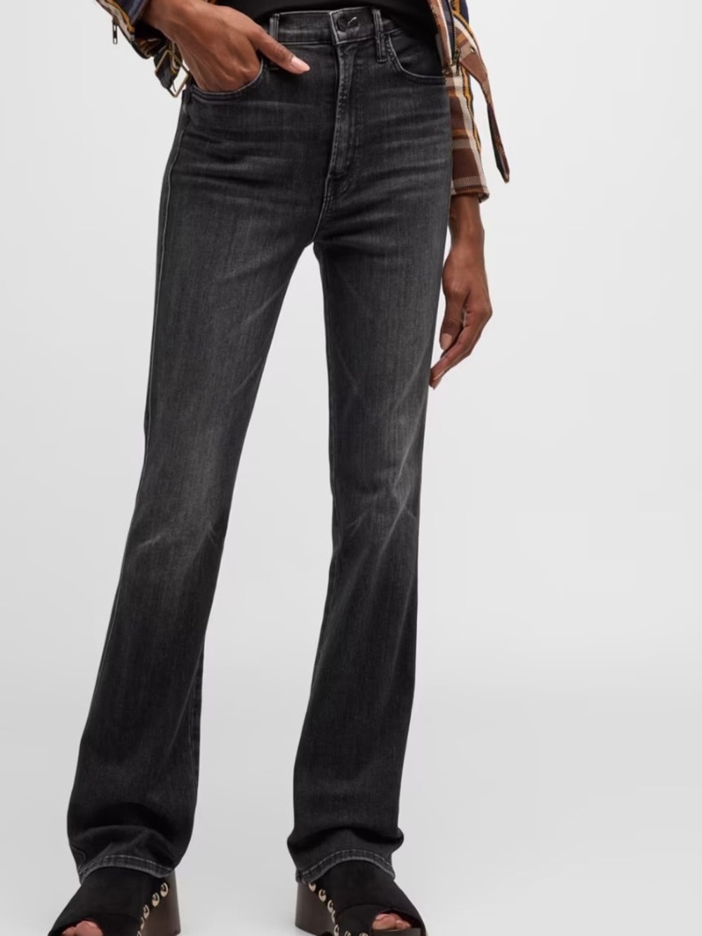 MOTHER Black High-Rise waisted smokin double heel bootcut black jeans